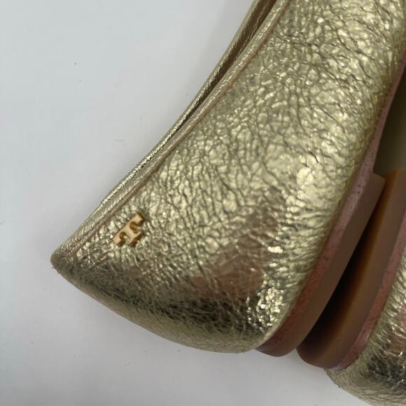 TORY BURCH Laila 2 Driver 7.5 Flats Crinkle Sparkle Gold Shoes Bow Leather - Picture 9 of 14